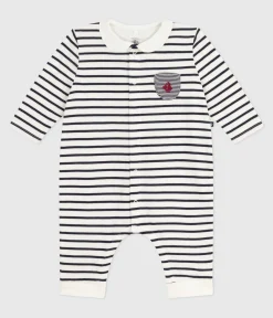 Petit Bateau Sets, Overalls & Latzhosen|Newborn*Baby-Overall mit Kragen aus Baumwolle und Matrosenstreifen weiss MARSHMALLOW/blau SMOKING