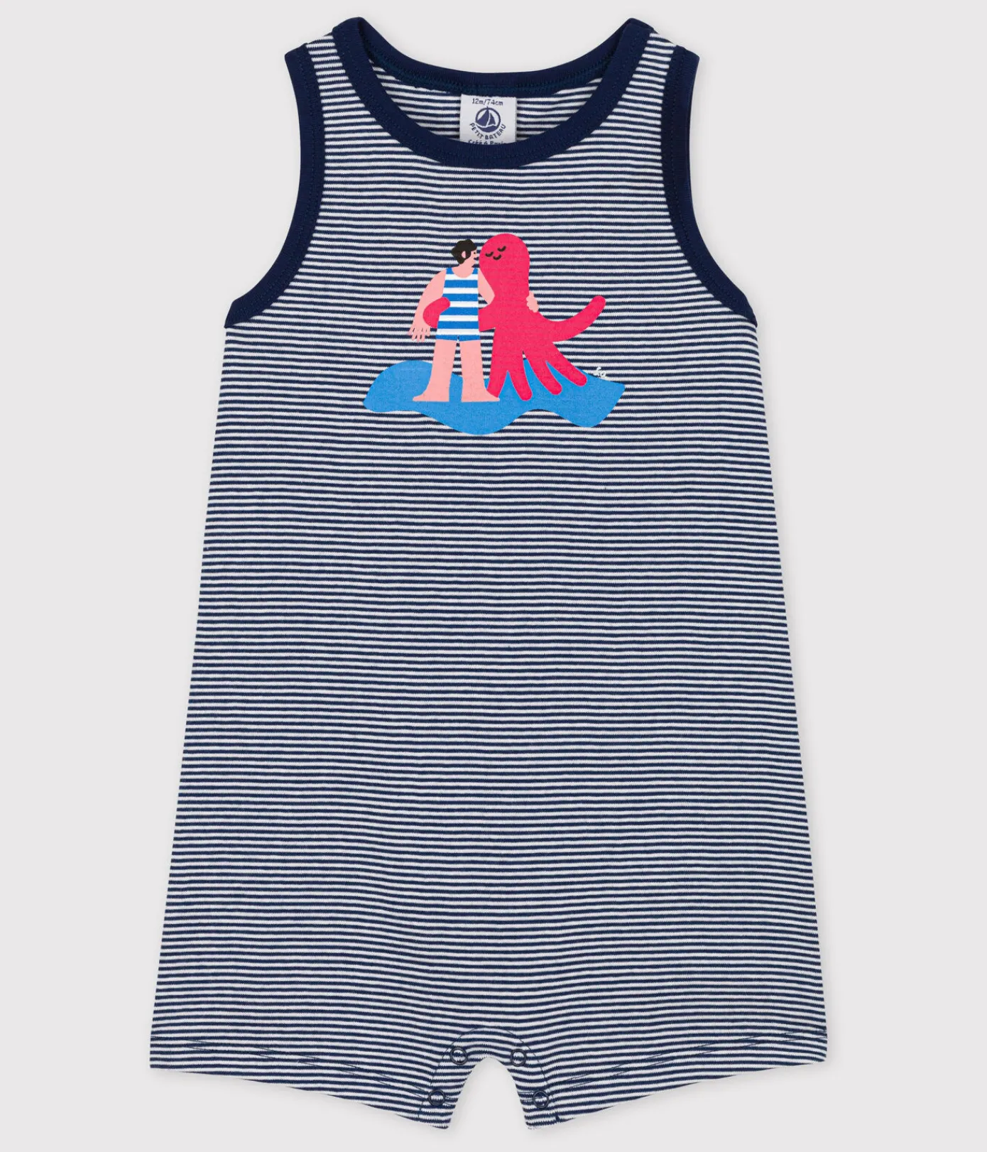 Petit Bateau Schlafanzüge, Strampler|Sets, Overalls & Latzhosen*Baby-Overall x Water Family blau MEDIEVAL/weiss MARSHMALLOW