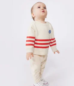Petit Bateau Pullover, Cardigans*Baby-Pullover aus Baumwolle mit Streifen und Brust-Aufnäher. ROT AVALANCHE/ AURORA