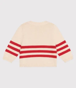 Petit Bateau Pullover, Cardigans*Baby-Pullover aus Baumwolle mit Streifen und Brust-Aufnäher. ROT AVALANCHE/ AURORA