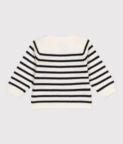 Petit Bateau Pullover, Cardigans*Baby-Pullover aus Woll- und Baumwollstrick weiss MARSHMALLOW/blau SMOKING
