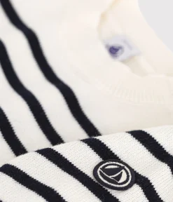 Petit Bateau Pullover, Cardigans*Baby-Pullover aus Woll- und Baumwollstrick weiss MARSHMALLOW/blau SMOKING