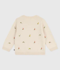 Petit Bateau Pullover, Cardigans*Baby-Pullover aus Wolle und Baumwolle mit bestickten Blumen weiss AVALANCHE/ MULTICO