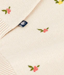 Petit Bateau Pullover, Cardigans*Baby-Pullover aus Wolle und Baumwolle mit bestickten Blumen weiss AVALANCHE/ MULTICO