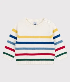 Petit Bateau Pullover, Cardigans*Baby-Pullover aus Wolle und Baumwolle mit bunten Streifen weiss MARSHMALLOW/weiss MULTICO