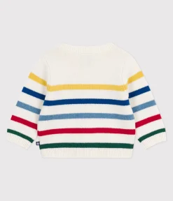 Petit Bateau Pullover, Cardigans*Baby-Pullover aus Wolle und Baumwolle mit bunten Streifen weiss MARSHMALLOW/weiss MULTICO