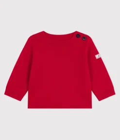 Petit Bateau Pullover, Cardigans*Baby-Pullover im Marine-Look aus einfarbiger Wollle und Baumwolle ROT POMPEI