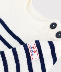 Petit Bateau Pullover, Cardigans*Baby-Pullover im Marine-Look aus Wolle und Baumwolle mit Streifen blau MARSHMALLOW/ SOIR
