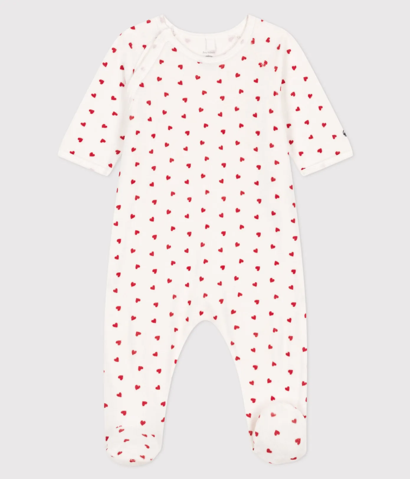 Petit Bateau Schlafanzüge, Strampler|Newborn*Baby-Pyjama aus Samt, mit Herzmotiv weiss MARSHMALLOW/ROT TERKUIT