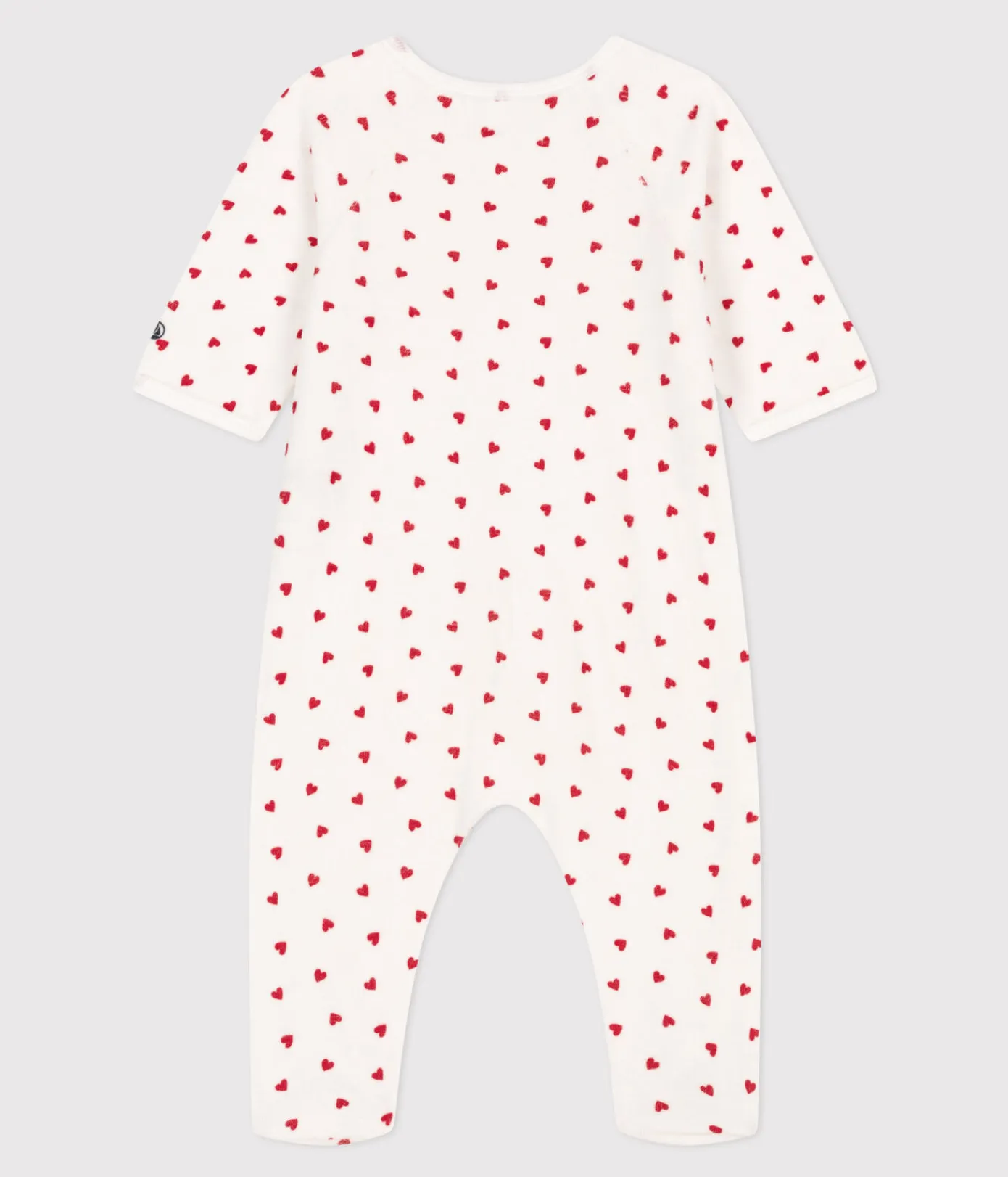 Petit Bateau Schlafanzüge, Strampler|Newborn*Baby-Pyjama aus Samt, mit Herzmotiv weiss MARSHMALLOW/ROT TERKUIT