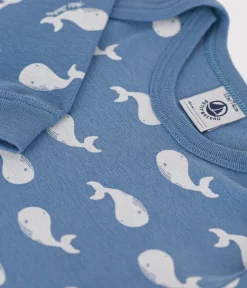Petit Bateau Schlafanzüge, Strampler*Baby-Pyjama ohne Füße aus Baumwolle mit Wal-Printmotiv blau BEACH/ MARSHMALLOW