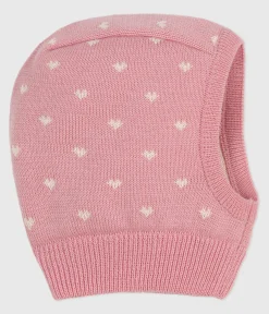 Petit Bateau Accessoires, Sonnenhüte, Caps*Baby-Schalmütze aus Wolle und Baumwolle rosa CHARME/weiss MARSHMALLOW