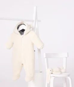Petit Bateau Jacken, Anoraks|Newborn*Baby-Schneeanzug aus Sherpa mit Öhrchen und Ringelstreifen-Futter naturfarben MILK