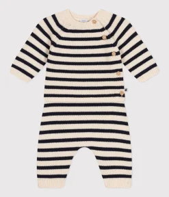 Petit Bateau Sets, Overalls & Latzhosen|Newborn*Baby-Set aus Woll- und Baumwoll-Strick mit Marinestreifen weiss AVALANCHE/blau SMOKING