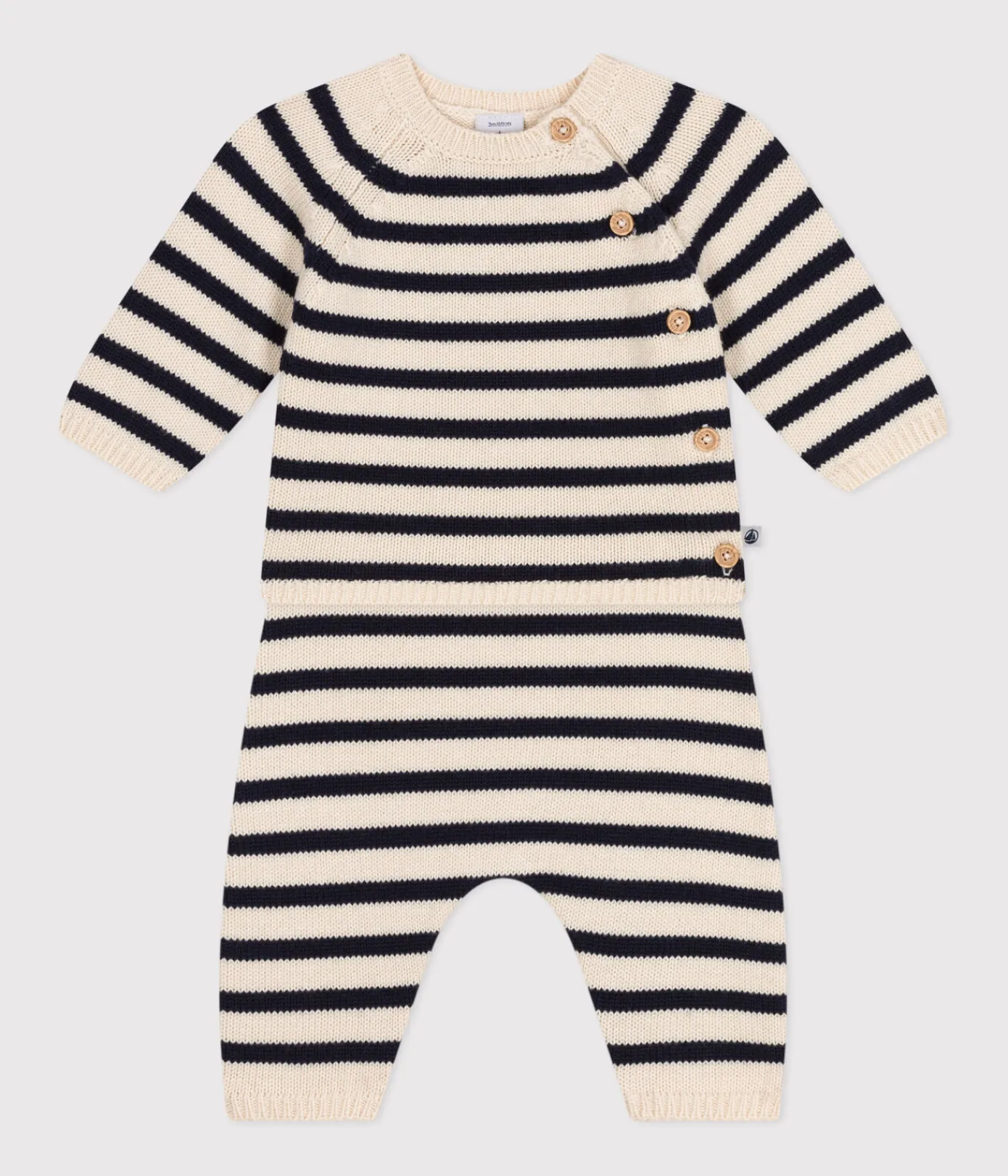 Petit Bateau Sets, Overalls & Latzhosen|Newborn*Baby-Set aus Woll- und Baumwoll-Strick mit Marinestreifen weiss AVALANCHE/blau SMOKING