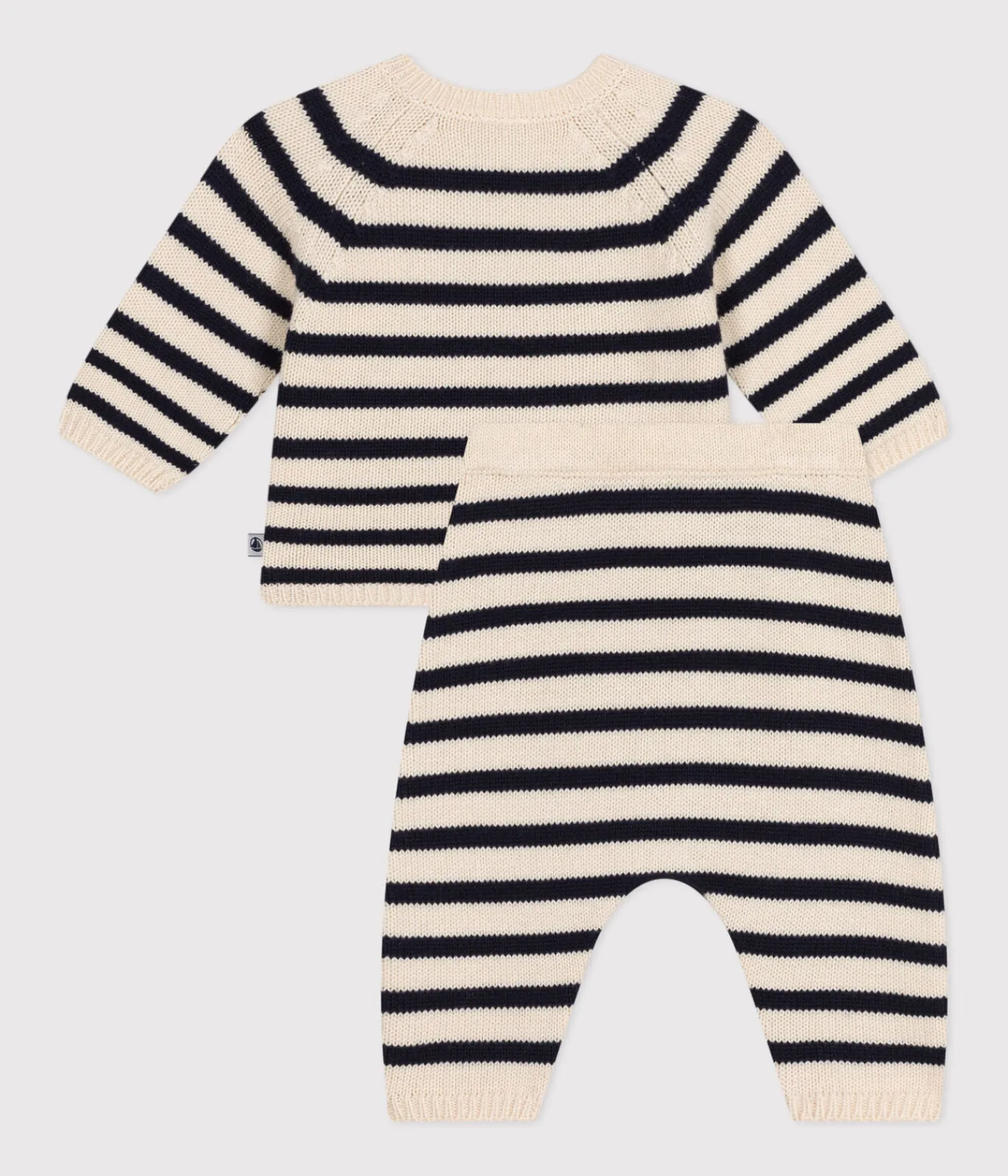 Petit Bateau Sets, Overalls & Latzhosen|Newborn*Baby-Set aus Woll- und Baumwoll-Strick mit Marinestreifen weiss AVALANCHE/blau SMOKING
