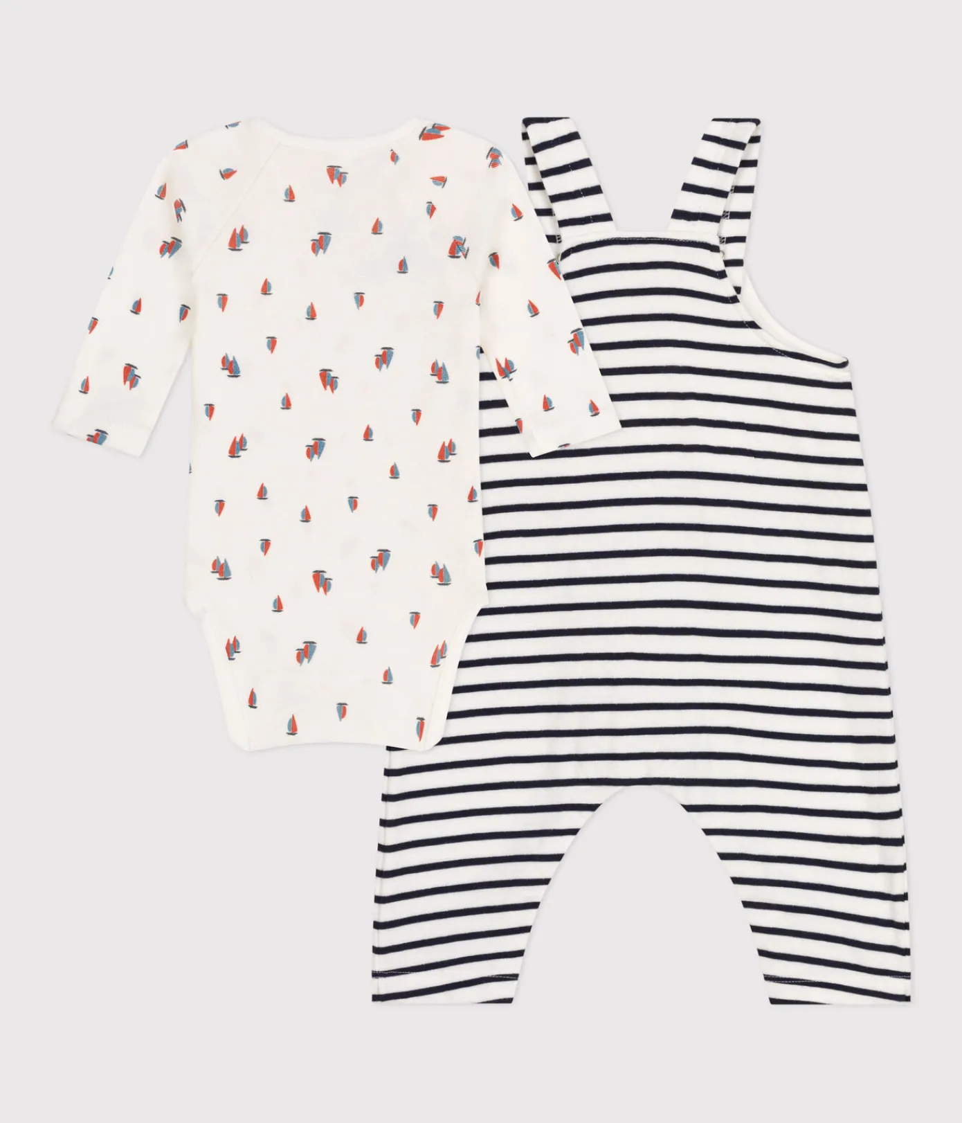 Petit Bateau Sets, Overalls & Latzhosen|Newborn*Baby-Set Latzhose und Body aus Baumwolle weiss MARSHMALLOW/blau SMOKING