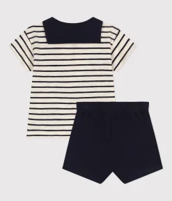 Petit Bateau Sets, Overalls & Latzhosen*Baby-Set T-Shirt und Shorts aus Jersey weiss AVALANCHE/blau SMOKING