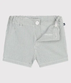 Petit Bateau Shorts, Hosen, Leggings*Baby-Shorts aus gestreiftem Seersucker weiss MARSHMALLOW/blau BRUT