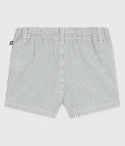 Petit Bateau Shorts, Hosen, Leggings*Baby-Shorts aus gestreiftem Seersucker weiss MARSHMALLOW/blau BRUT