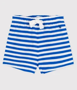Petit Bateau Shorts, Hosen, Leggings*Baby-Shorts aus gestreifter Baumwolle blau PORCELANA/ MARSHMALLOW