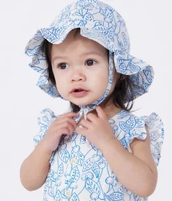 Petit Bateau Accessoires, Sonnenhüte, Caps*Baby-Sonnenhut aus gemusterter Popeline für Mädchen blau MARSHMALLOW/ PORCELANA