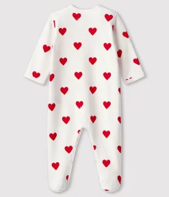 Petit Bateau Schlafanzüge, Strampler*Baby-Strampler aus Baumwolle mit roten Herzen weiss MARSHMALLOW/ROT TERKUIT