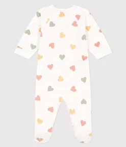 Petit Bateau Schlafanzüge, Strampler*Baby-Strampler aus Nicki mit mehrfarbigen Herzen weiss MARSHMALLOW/weiss MULTICO