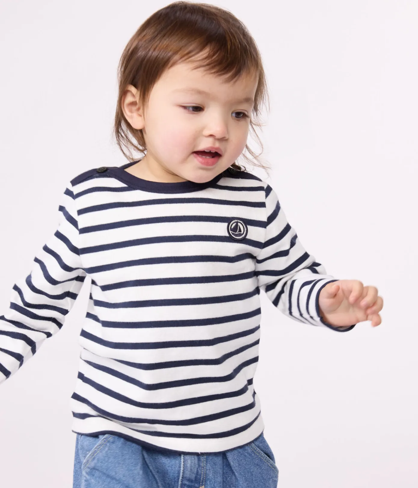 Petit Bateau Pullover, Cardigans*Baby-Streifenshirt aus dickem Jersey weiss MARSHMALLOW/blau SMOKING