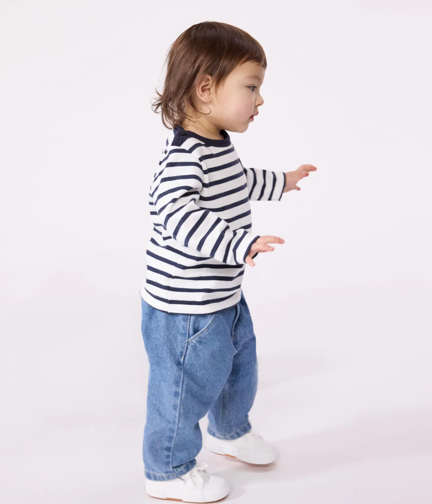 Petit Bateau Pullover, Cardigans*Baby-Streifenshirt aus dickem Jersey weiss MARSHMALLOW/blau SMOKING