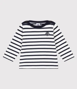 Petit Bateau Pullover, Cardigans*Baby-Streifenshirt aus dickem Jersey weiss MARSHMALLOW/blau SMOKING