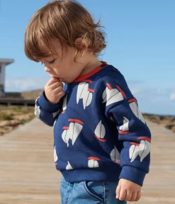 Petit Bateau Pullover, Cardigans*Baby-Sweatshirt aus Baumwolle mit großem Schiffmotiv blau MEDIEVAL/weiss MULTICO