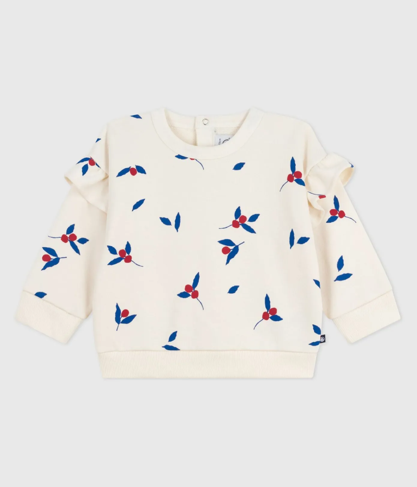 Petit Bateau Pullover, Cardigans*Baby-Sweatshirt aus Baumwolle mit Beerenmotiv und Volants MILK/ MULTICO