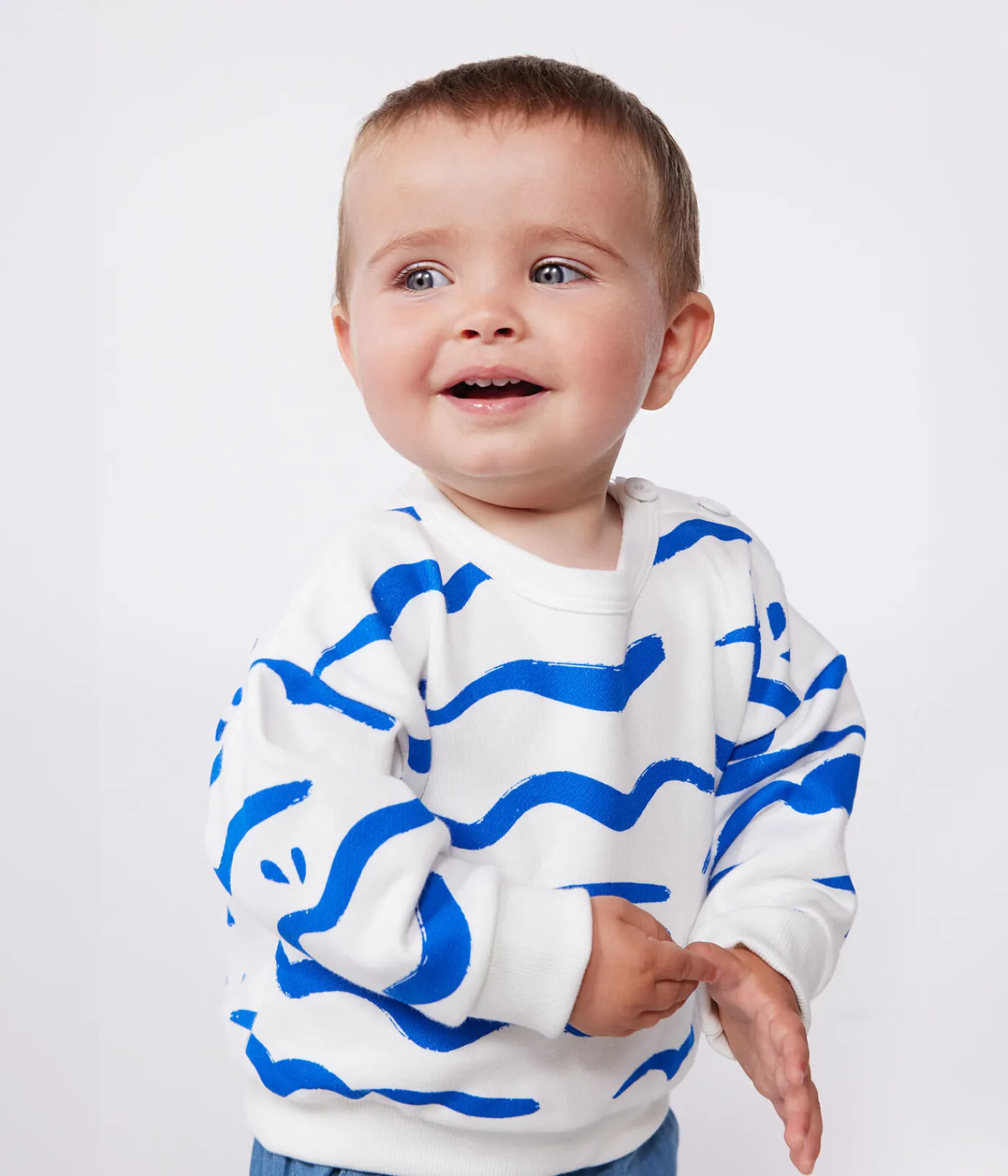 Petit Bateau Pullover, Cardigans*Baby-Sweatshirt aus Baumwolle mit Hai-Motiv blau MARSHMALLOW/ PORCELANA