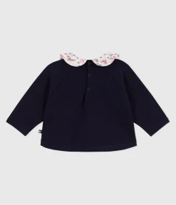 Petit Bateau Pullover, Cardigans*Baby-Sweatshirt aus einfarbiger Baumwolle mit gemustertem Kragen SOIR