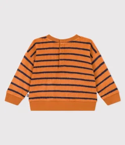 Petit Bateau Pullover, Cardigans*Baby-Sweatshirt aus gestreiftem Bouclé-Frottier ECUREUIL/ SMOKING