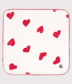 Petit Bateau Newborn*BABY-TASCHENTUCH MIT HERZMOTIV AUS BAUMWOLLGAZE weiss MARSHMALLOW/ROT TERKUIT
