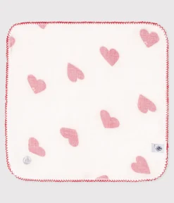 Petit Bateau Newborn*BABY-TASCHENTUCH MIT HERZMOTIV AUS BAUMWOLLGAZE weiss MARSHMALLOW/ROT TERKUIT
