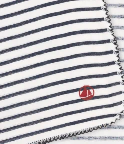 Petit Bateau Newborn*BABY-TASCHENTUCH MIT MARINESTREIFEN AUS BAUMWOLLGAZE weiss MARSHMALLOW/blau SMOKING