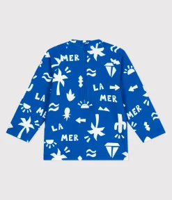Petit Bateau Bademode, Uv-Kleidung*Baby-T-Shirt mit UV-Schutz, Strandmotive blau PORCELANA/ MARSHMALLOW
