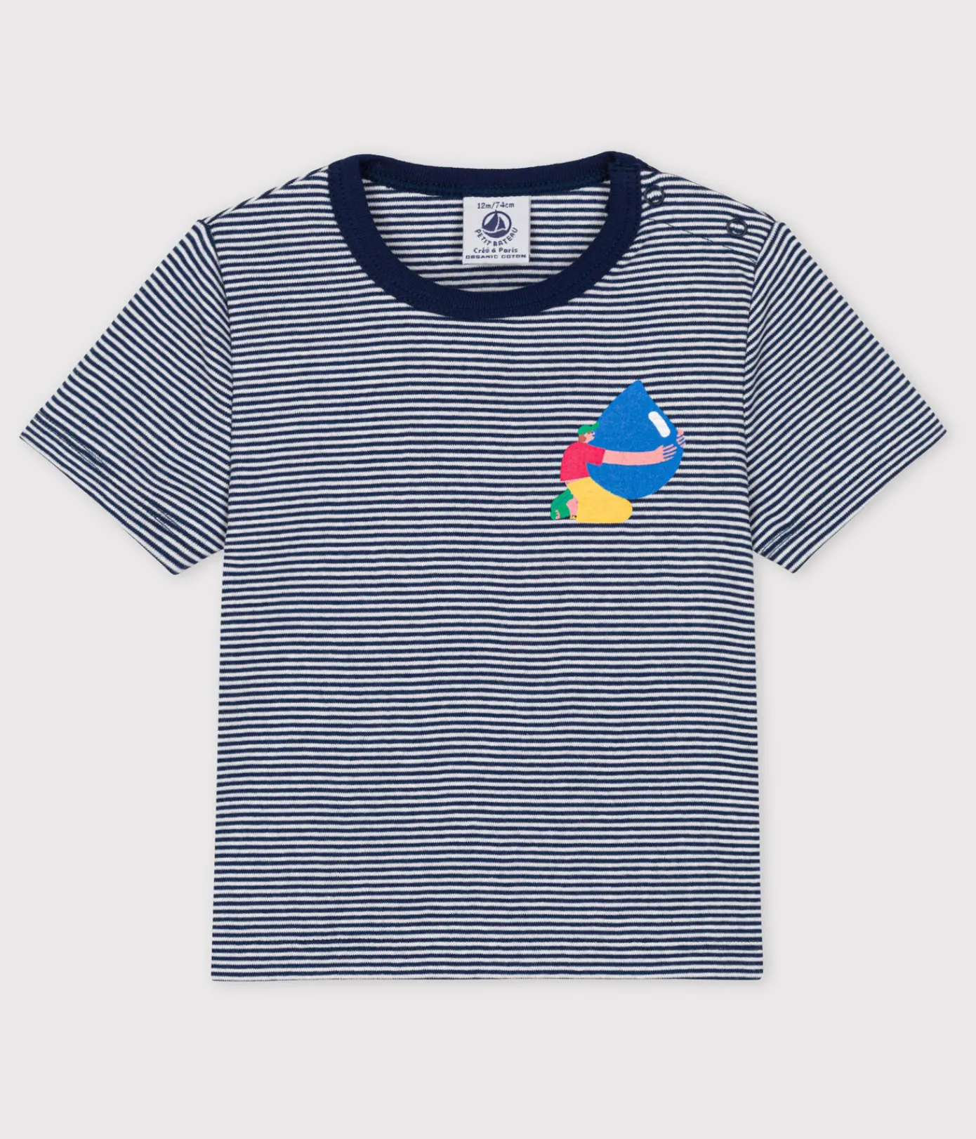 Petit Bateau T-Shirts, Oberteile*Baby-T-Shirt × Water Family blau MEDIEVAL/weiss MARSHMALLOW