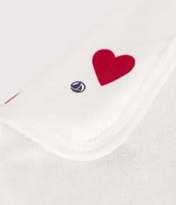 Petit Bateau Newborn*Baby-Waschlappen aus Baumwolle und Frottee mit Herzen weiss MARSHMALLOW/ROT TERKUIT