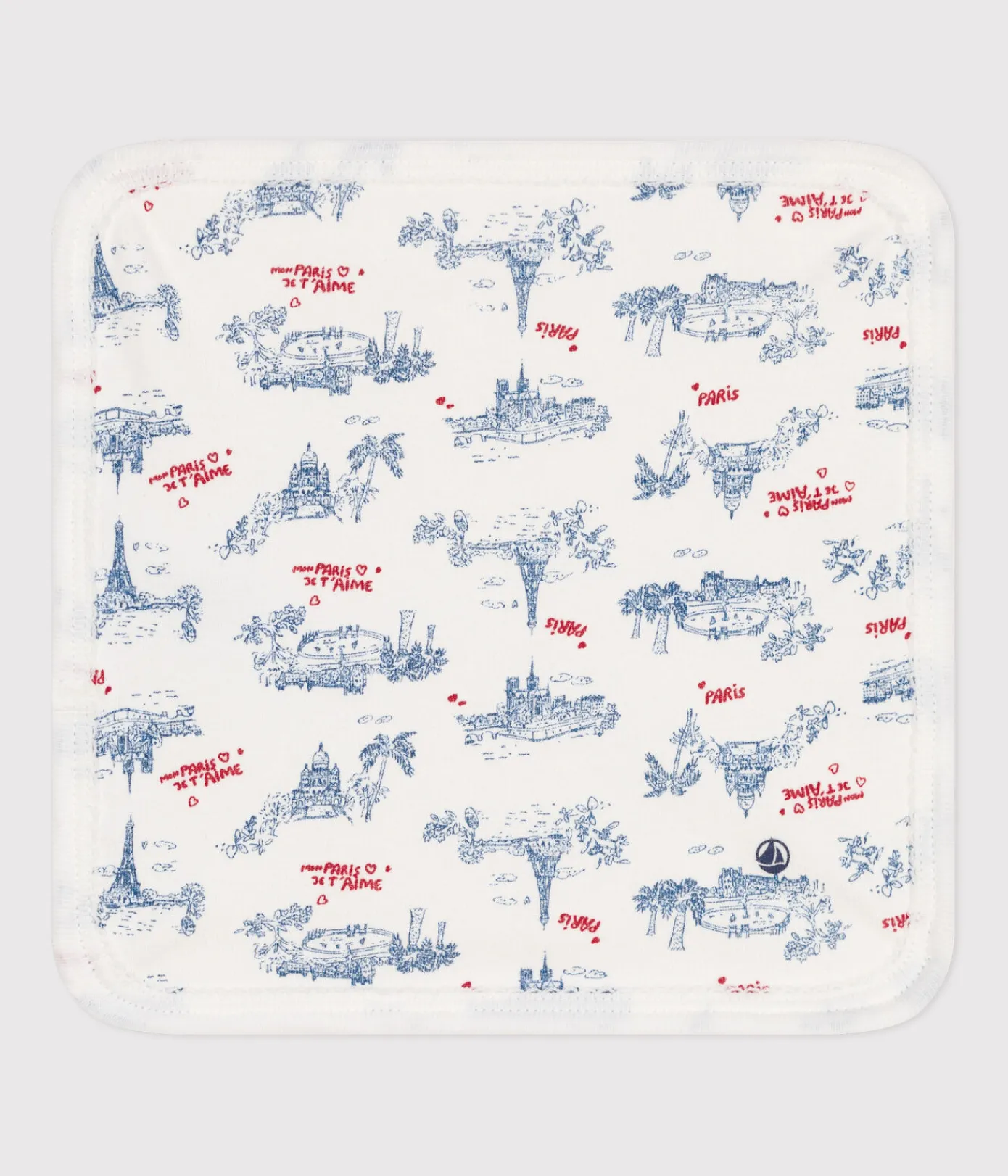 Petit Bateau Newborn*Baby-Waschlappen aus Baumwolle und Frottee mit Paris-Motiv weiss MARSHMALLOW/weiss MULTICO
