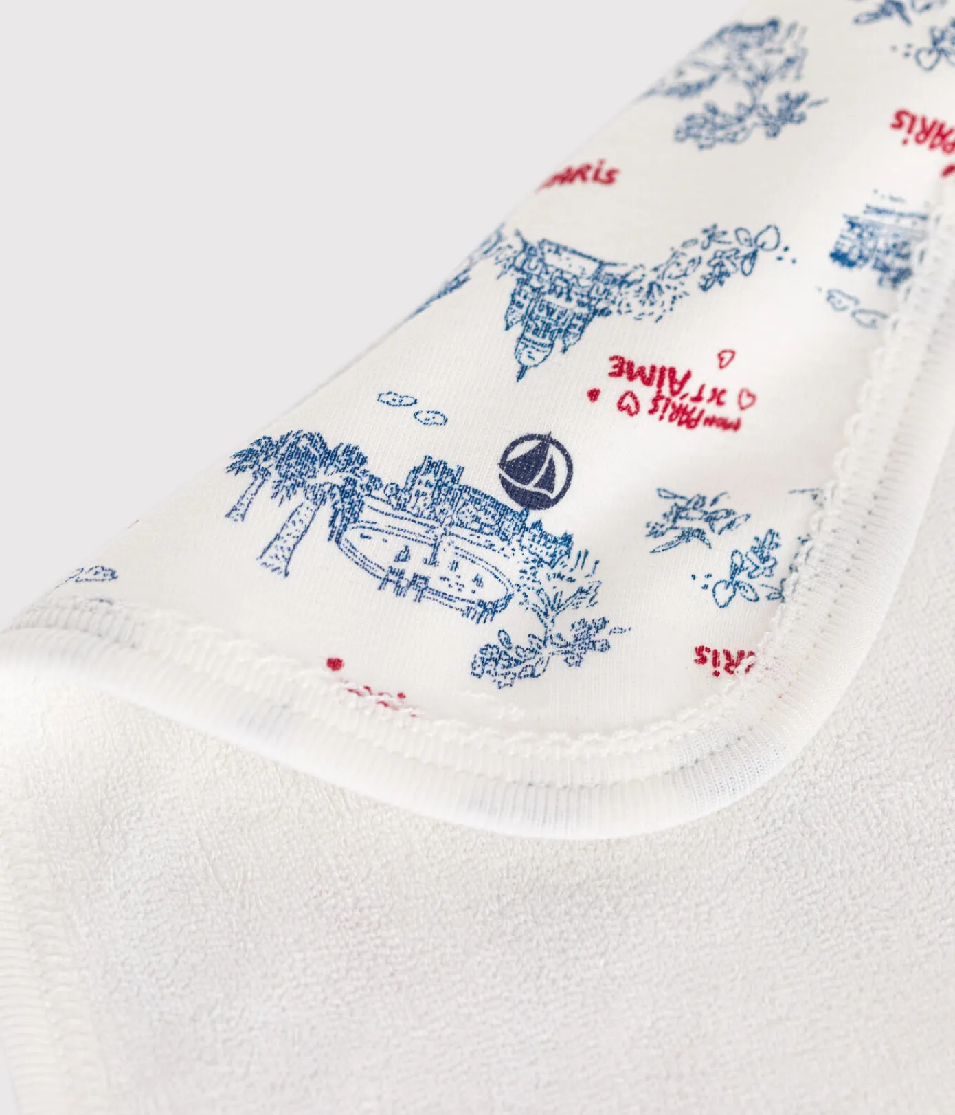 Petit Bateau Newborn*Baby-Waschlappen aus Baumwolle und Frottee mit Paris-Motiv weiss MARSHMALLOW/weiss MULTICO