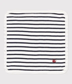Petit Bateau Newborn*Baby-Waschlappen aus Baumwolle und Frottee mit Streifen weiss MARSHMALLOW/blau SMOKING