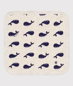 Petit Bateau Newborn*Baby-Waschlappen aus Baumwolle und Frottee mit Walmotiv beige MONTELIMAR/blau MEDIEVAL