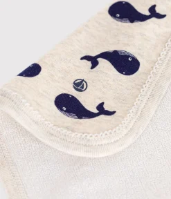 Petit Bateau Newborn*Baby-Waschlappen aus Baumwolle und Frottee mit Walmotiv beige MONTELIMAR/blau MEDIEVAL