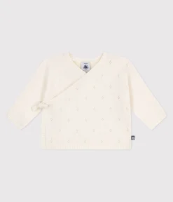 Petit Bateau Pullover, Cardigans|Newborn*Baby-Wickeljacke aus Woll- und Baumwollstrick mit Lochmuster weiss MARSHMALLOW