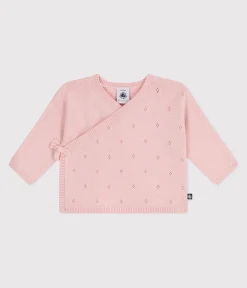 Petit Bateau Pullover, Cardigans|Newborn*Baby-Wickeljacke aus Woll- und Baumwollstrick mit Lochmuster rosa JOLI