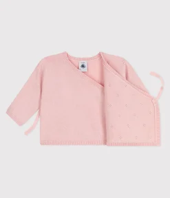 Petit Bateau Pullover, Cardigans|Newborn*Baby-Wickeljacke aus Woll- und Baumwollstrick mit Lochmuster rosa JOLI